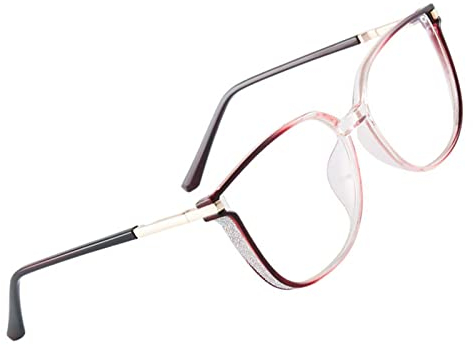 Voolga Blaulichtfilter Brille mit Frühlings Scharnieren, Angesagte Brille Ohne Stärke Damen und Herren, Fake Brille für Anti Blaulicht von Computer (Wine Red)