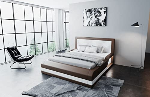 Sofa Dreams Komplettbett Treviso komplettes Bett mit Lattenrost Matratze und LED Beleuchtung modernes Bett 140x200 160x200 180x200 200x200 200x220 (140 x 200 cm, Dunkelbraun-Weiß)