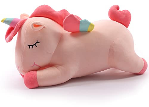 SNOWOLF Licorne en Peluche, Jouet de Licorne, Mignon, Doux, Coussin câlinant, avec Ailes Arc-en-Ciel, Jouet Kawaii, pour Enfants et Filles, Rose, 50 cm