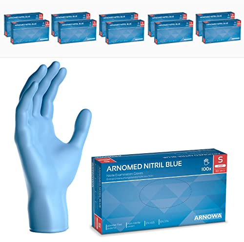 1000 Stück ARNOMED Einweghandschuhe Blau, Einmalhandschuhe S, Nitril Handschuhe, Nitrilhandschuhe puderfrei, Gummi-Handschuhe Einweg, Schutzhandschuhe, Handschuhe Nitril in XS, S, M, L, XL, XXL
