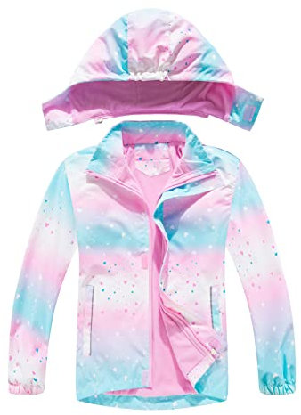 NATUST Veste Fille Coupe Vent Doublé Polaire Garçon Imperméable Blouson à Capuche Cœur rose 7-8 ans (Taille du fabricant : 130)