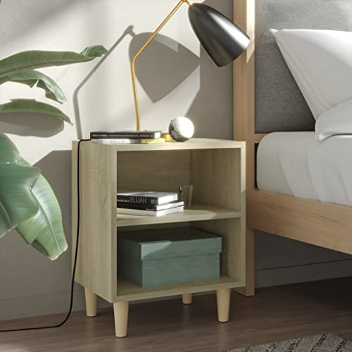 WIFESE Nachttisch mit Massivholz Beinen 40x30x50 cm Nachtkästchen Nachtschrank Boxspringbett Beistelltisch Beige Sonoma Eiche Nachtkommode Nachttischschränke Offenen Fächern Holzwerkstoff