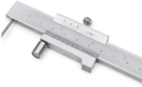 WIKISTORE CALIBRO TRACCIATORE DI PRECISIONE 200 mm, per Legno, Plastica, Ferro e Altri Materiali, Calibro ventesimale con Rullo In Acciaio, Lettura 1/20° 0,05 MM / 1/128, Attrezzo da lavoro preciso