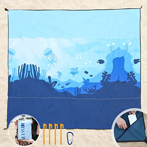 DEWUR Stranddecke sandfrei XXL Strandtuch wasserdicht Strandmatte Picknickdecke groß für Urlaub Strand Camping Reisen (300x290cm, Sea World)