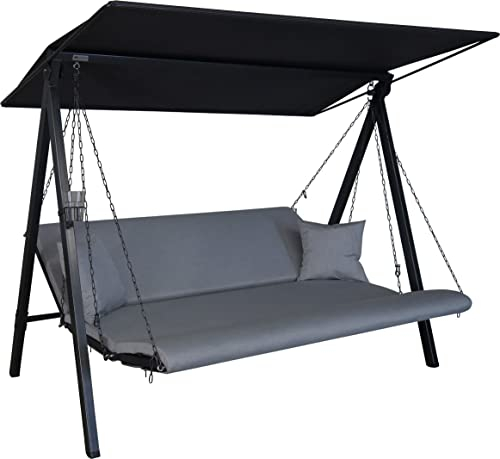 Angerer Hollywoodschaukel Lounge Zip – Schaukel zum Sitzen, Liegen & Entspannen, inkl. Bett-Funktion, einfache Montage, Made in Germany, wetterfeste Kissen, Grau