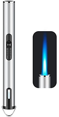 ibforcty Jet Torch Lighter, Refillable Butane Lighter with Visible Window, Windproof Candle Lighter for BBQ, Camping, Stove, Kitchen Cooker, Hobs, Men Gifts (Gas Not Included) (Silver)
