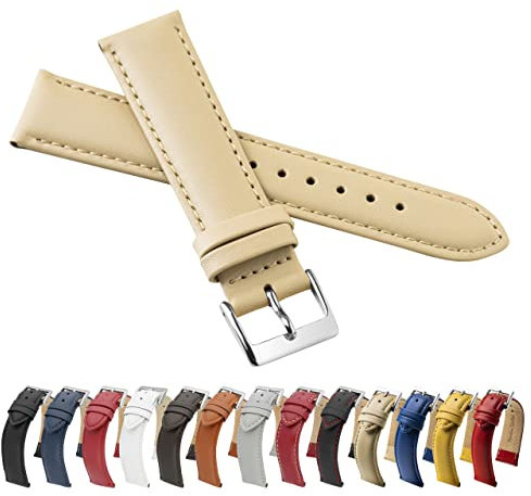 MARCHEL Glattleder LLB Lederarmband Echtleder Uhrenarmband Rindsleder Feines Leder (22 mm, Beige)