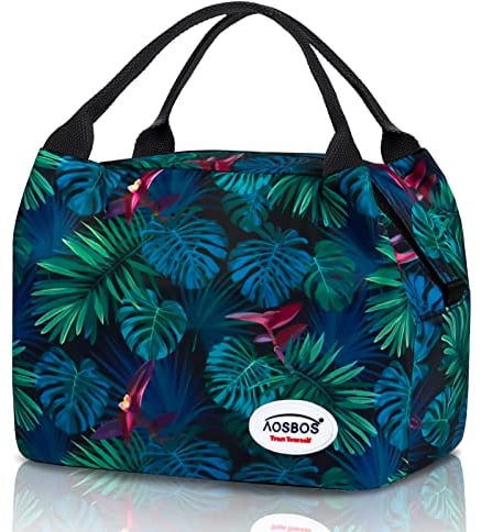 AOSBOS Kleine Kühltasche Für unterwegs Mini Lunchtasche Damen Lunch Bag Isoliertasche Meal Prep Tasche Fahrrad Frühstücktasche Faltbar Thermotasche 8,5L Blätter Grün