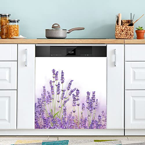 Strauß Lavendel Blumen auf weißem Geschirrspüler Magnet Abdeckung Kühlschrank Panel Aufkleber Deko für Schrank Küche Waschküche Geschenk 58 x 66 cm