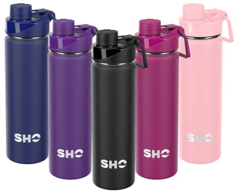 SHO Sport-Wasserflasche aus Edelstahl, auslaufsicher, BPA-frei, kein Schweiß, vakuumisoliert, doppelwandige Metallflasche, 12 Stunden heiß, 24 Stunden kalt (660 ml, Tiefschwarz)