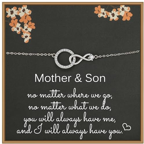 Weelody Mother Son Bracelet, 925 Sterling Silver Infinity CZ Circle Bracelet, Birthday Gifts for Mum from Son, Mother's Day Gift for Women, Mother Son Gifts