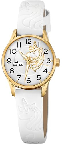 Lotus Mädchenuhr Analog aus Leder Weiß | Quarzwerk, Kinderuhr, Widerstandsfähiges Glas, Klassisch 18574/F, mit Geschenkarmband, Junior Collection