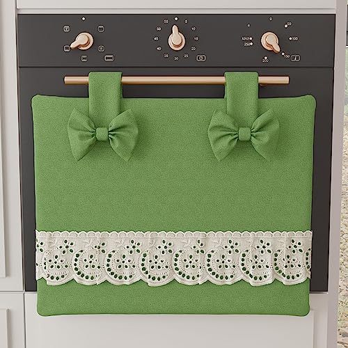 PETTI Artigiani Italiani - Copriforno Elegante di Cotone, Shabby Chic in Tinta Unita con Balza in Pizzo Sangallo e Fiocchi, Copri Forno 50x42cm Verde