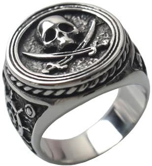 VELESAY Ringe Herren Edelstahl Ringe Totenkopf Schädel Ringe Herren Skull Ring Schmuck Vintage Punk Ring Rocker Biker Gothic Hip Pop Ring Vintage Totenkopf Männer Ring Halloween US8