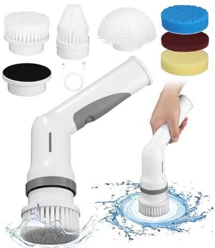 Cepillo Limpieza Hogar, Cepillo Electrico Limpieza Hogar con 6 Cabezas, 360 ° Rotación Inalámbrico Power Scrubber, 2000mA Cepillo Limpieza Electrico para Baño Suelo Azulejos Cocina Automóviles