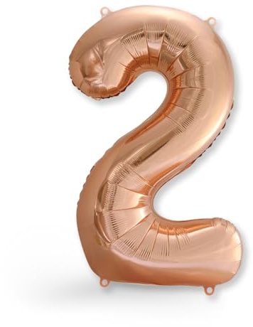 FUNXGO® Folienballon Zahl 2 rose gold - Riesenzahl Ballon ca.100 cm - Extra Dick Reißfest- fliegt mit Helium - 2 Geburtstag Luftballon - Deko zum Geburtstage, Party, Hochzeiten - Ballon 2 rose gold