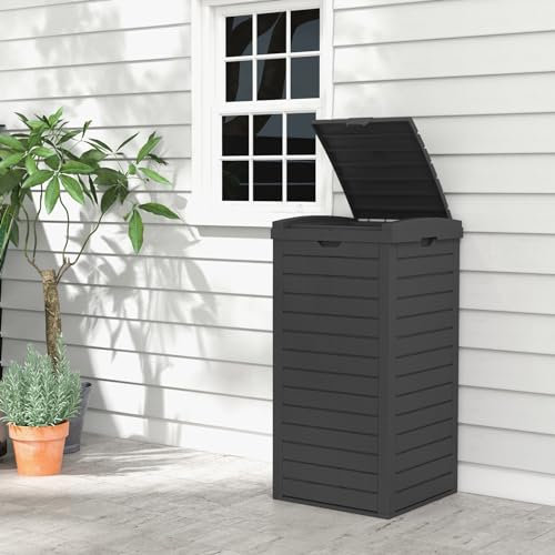 GOPLUS Poubelle Jarin Extérieure Bac 118 L, Bac à Ordures Extérieur pour Déchets, Poubelle Terrasse Extérieure Intérieure avec Plusieurs Couvercles,40 x 40 x 86CM Noir