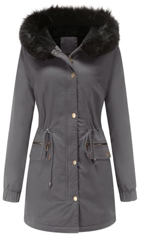 CSKJ Hoodie Decke Damen Damen Winter Jacke mit Kapuze Verdicken Gefüttert Warm Jacke Parka Mantel Puffer mit ReißVerschlüSse Und Knöpfe, Grau, S
