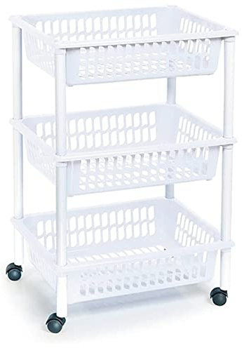 Acan Tradineur - Carrello per verdure, modello PLFT in plastica a 3 livelli e ruote, cestini impilabili portaoggetti, frutta, verdura, bianco - 61,5 x 40 x 30 cm