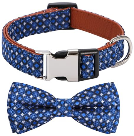 Rhea Rose Noeud papillon pour chien Motif losanges Bleu foncé Taille L