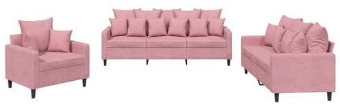 vidaXL Sofagarnitur 3-TLG., Sessel Couch mit Kissen, Sofa Wohnzimmersofa mit Armlehnen, Couchgarnitur Designsofa Sitzmöbel Polstermöbel, Rosa Samt