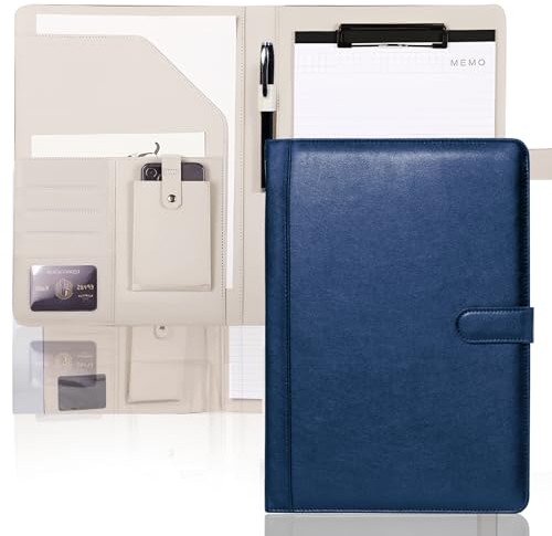 INYEEXUP Klemmbrett A4 mit Deckel - Hochwertige Schreibmappe Multifunktionale Konferenzmappe aus Leder - Magnetverschluss, Wasserdicht - Perfekte Business Mappe für Büro (Blau)