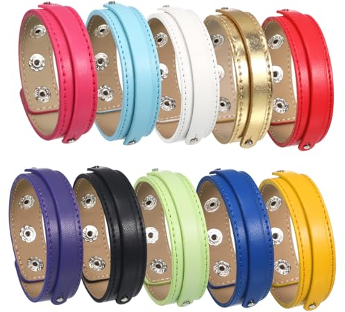 NUOBESTY 10 Stück Verstellbare Leder Armbänder Männer Doppellagig mit Druckknopf Weich und Flexibel für Selbstgemacht und Boho Look