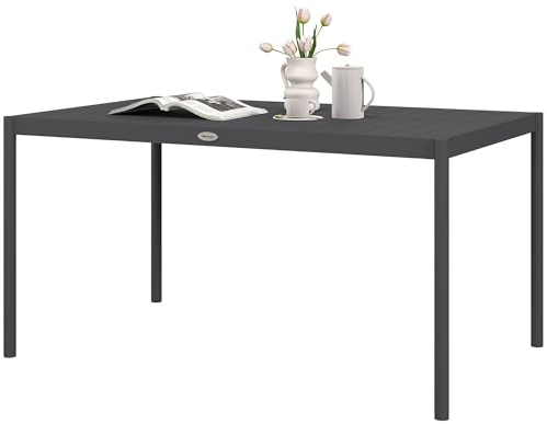 Outsunny Table de Jardin rectangulaire pour 6 Personnes en Aluminium Plateau à Lattes Table de Salle à Manger extérieur dim. 145L x 90l x 74H cm Gris