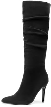 DREAM PAIRS Women's High Stiletto Knee High Boots | Pointed Toe Stiletto High Heels Slouchy Suede with Side Zipper Tall Fashion Boots