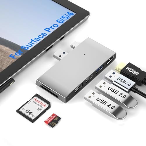 Surface Pro 6/Pro 5/Pro 4 Docking Station USB Hub 4K HDMI USB 3.0 Hub Adapter, SD & TF/Micro SD Kartenleser, 4K@30Hz HDMI Surface Pro Adapter für Microsoft Surface Pro 6/5/4