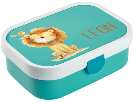 wolga-kreativ Mepal Campus Brotdose Kinder mit Fächern - Personalisierte Lunchbox mit Namen für Schule, Kindergarten und Einschulung - Motiv Tiere Löwe Fuchs Hase Bär Affe