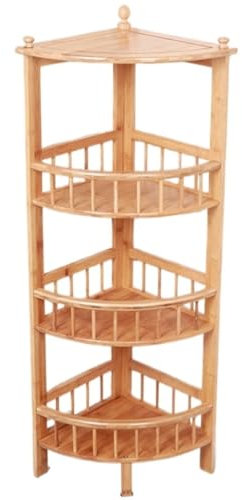 REIFOR Etagere Angle Meuble d'angle Étagère d'angle Autoportante en Bambou, Étagère d'angle, Présentoir d'angle, Rangement pour Salon Etagere D Angle Étagère Angle(4-Tier)
