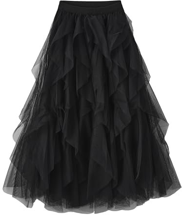 Kimily-UK Gonna in Tulle delle Donne a Vita Elastica Gonne Lunghe a Strati Multi-Layer Porm Gonne plissettate Mesh Tutu Gonne Puffy A-Line Principessa Elegante Vintage Party Maxi Gonne