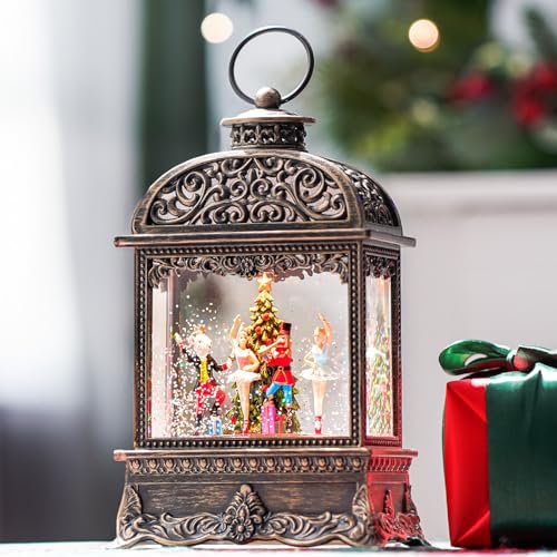 Christmas Snow Globe Lantern, Nutcracker Ballet Mouse King, Musical Glowing Snow Globe, Indoor Home Christmas Decor, Battery or USB Powered, with 6-Hour Timer, Holiday Decor Gift Christmas Lantern