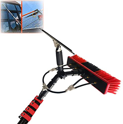 Teleskopstange zum Fensterputzen, Reinigung von Solarmodulen und Photovoltaikmodulen, Fensterputz-Reinigungsset (mit Schaber), 35 cm Bürstenkopf, 6 m