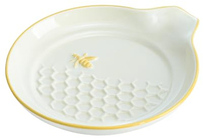 Bicuzat Ceramic Spoon Rest for Stove Top Kitchen Counter Dining Table Farmhouse Coffee Spoon Rest Spoon Holder Kitchen Decoration-Honeycomb and Bee Pattern-5 Inch