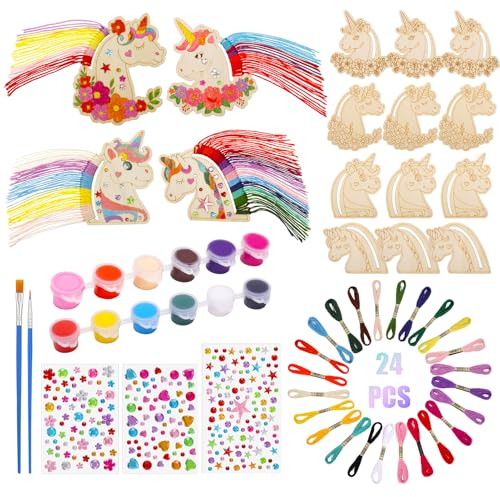 dusaniyali 12 Stück Einhorn Bastelset Kinder Basteln Kindergeburtstag DIY Holzbastelsets Einhorn Basteln zum Bemalen und Basteln Einhorn Spielzeug Bastelset Kindergeburtstag 4 5 6 7 8 9 10 Jahre