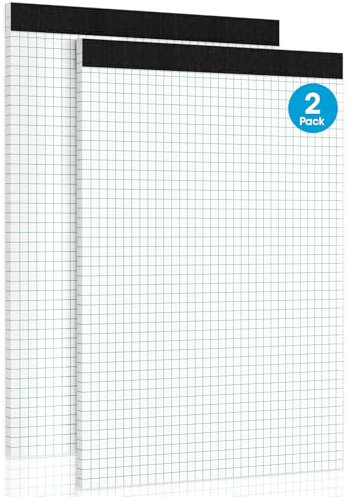 Roneky Graph Paper Pads A4 Graph Notebook, 2 Pack 4x4 Quad Grid Paper, 30 Sheets Engineering Paper, Perforations A4 Lined Pads with Sturdy Cardboard for Drawing, Designing, Math Sketching