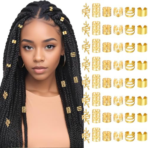 Tyqour 48 Stück Gold Dreadlocks Schmuck, Gold Braids Schmuck, Verstellbar Gold-Haarschmuck für Zöpfe, Haarspiralen Clips HaarSchmuck für Dreadlocks