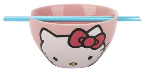 Bioworld Hello Kitty Big Face - Ciotola per ramen con bacchette, 590 ml, colore: Rosa