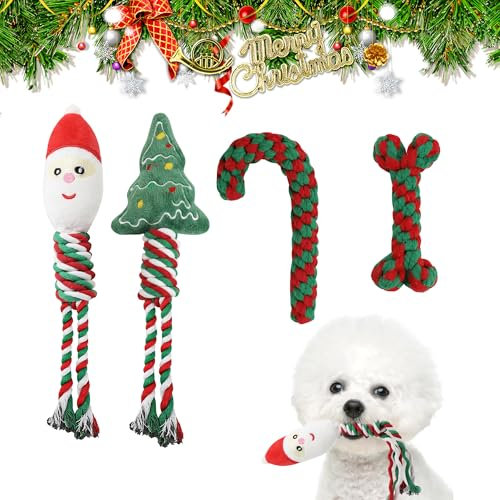 Funnlot Weihnachten Hundespielzeug, 4 Stück Quietschendes Interaktives Spielzeug für Kleine, Große Hunde und Welpen