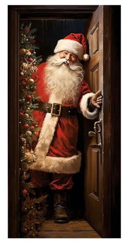 Lawnrden Christmas Door Cover Decoration,Christmas Santa Claus Door Cover,3x6.5ft Polyester Hanging Christmas Banner,Xmas Santa Background Banner for Home Front Door Holiday Christmas Decor