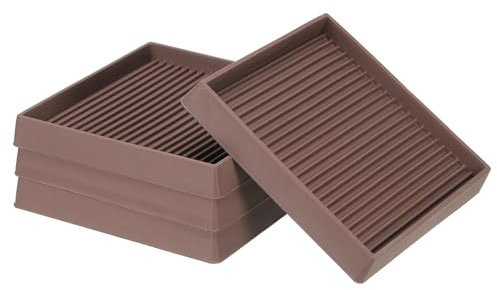 PATIKIL 4x4 Square Rubber Furniture Pads, 4 Pack Non Slip Caster Cups Anti Skid Floor Protectors for Furniture Feet Bed Couch Chair Table Stopper, Brown