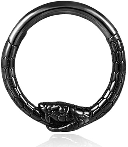 Vankula Septum Piercing Ring Hinged Segment Clicker Chirurgenstahl 8mm 16g Schlange Helix Daith Tragus Conch Piercing Schmuck für Frauen und Männer Schwarz