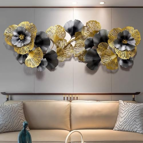 XYUERU 3D Eisenkunst Wanddekorationen Blatt, Wanddeko Ginkgo Blätter, Wanddekorationen aus Eisenkunst, Ginkgo Blatt Kunst Hängen Ornament, für Schlafzimmer Wohnzimmer Heimtextilien