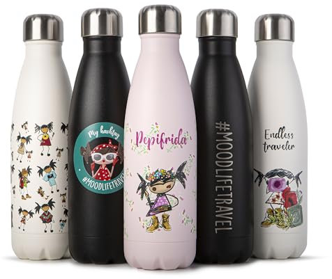 PEPITA VIAJERA Hashtag Botella Térmica de Acero Inoxidable, 500 ml, Diseño actual,Termo a prueba de fugas,Mantiene frío y calor,Para oficina y deporte,Doble Pared (negro)