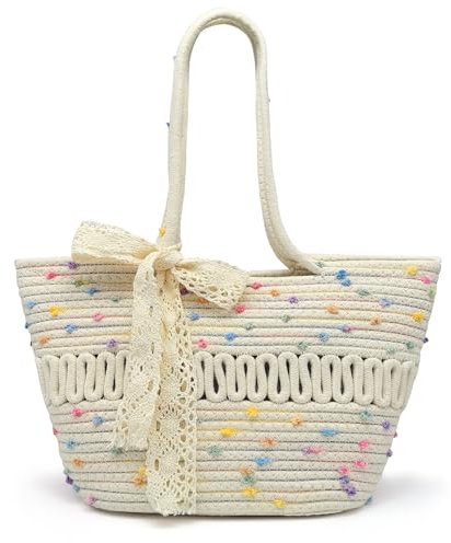 Pahajim Geflochtene Tasche Häkeltasche Korbtasche mit Reißverschluss the Tote Bag Strohtaschen Basttasche Flechttasche aus Baumwollseil Sommertaschen Damen Umhängetasche