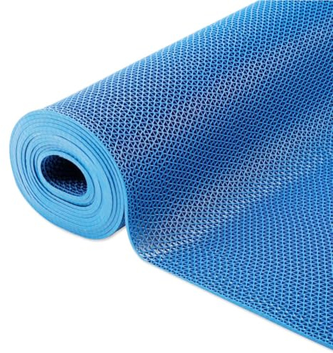 Large Shower Mat Non Slip Anti Mould, 90x60x0.5cm Multipurpose Anti Slip Mat Heavy Duty Rubber Bath Mat with Drain Holes Grid Pattern PVC Washable for Bathroom Kitchen Washroom Caravans (Blue)