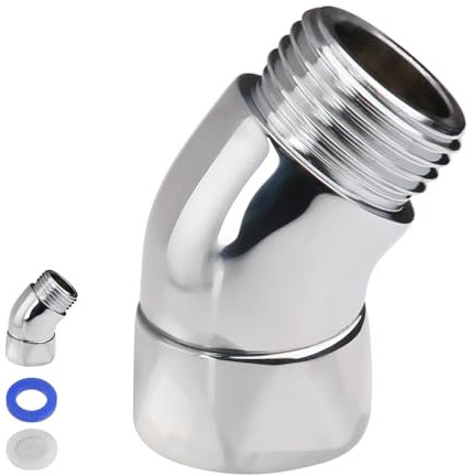Shower Head Extension Arm, 135° G1/2 Brass Elbow Adapter Wall-Mounted Shower Connector Shower Head Holder Angled Adapter for Handheld and Fixed Showerheads Leak-Proof Corrosion-Resistant Shower
