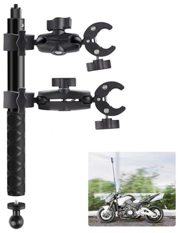 Motorcycle Camera Mount Kit, Motorcycle Double Clamp Mount, Motorrad Fahrrad Lenker Klemm Halterung Kit mit 47 Unsichtbarer Selfie Stick für Insta 360 X4 X3 X2 X One RS R GO 3
